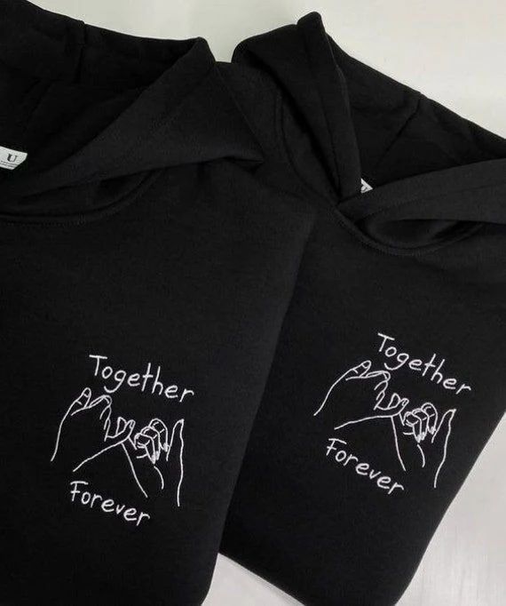 Couples Pinky Promise Forever Together Embroidery Hoodie - Pack Of 2