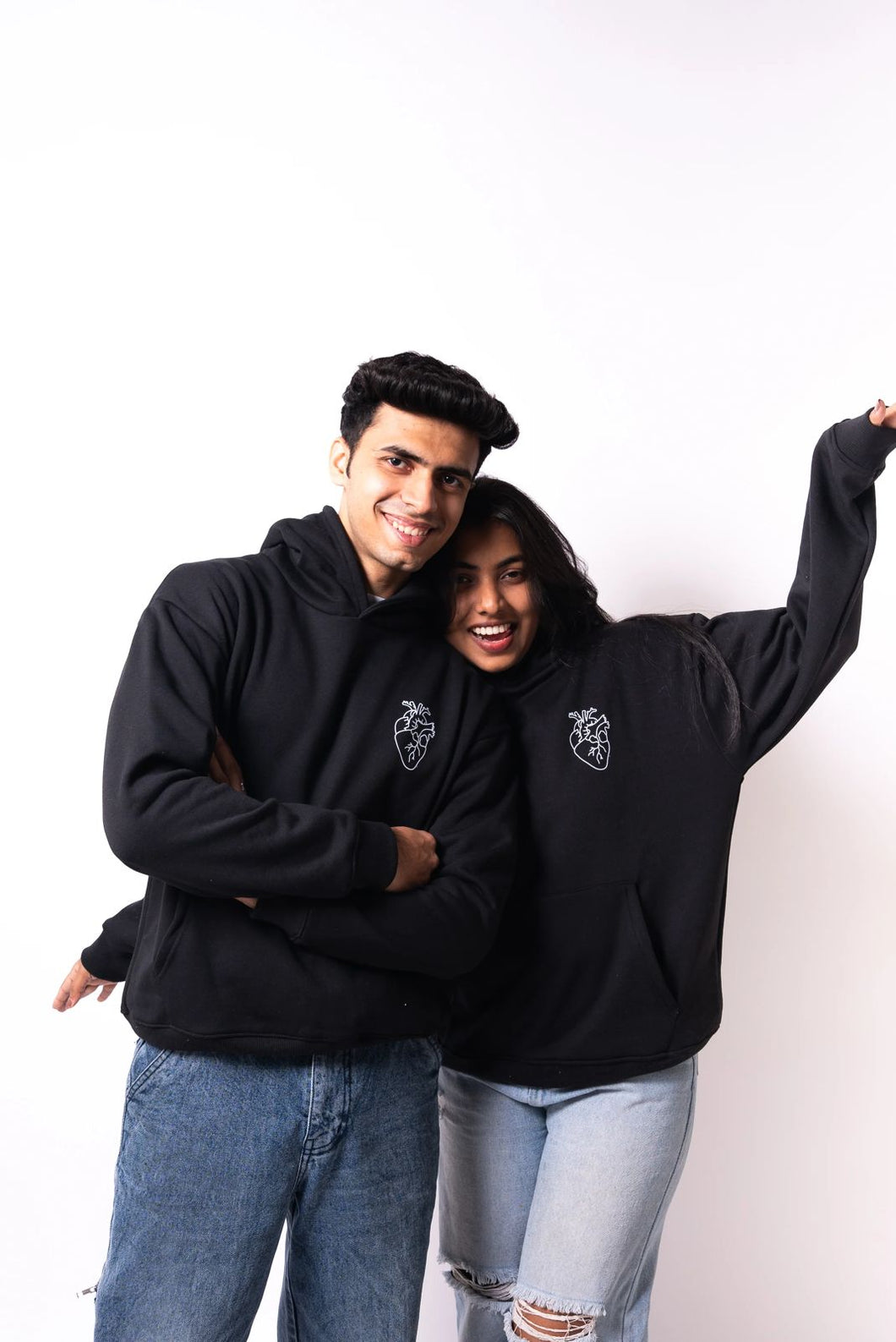 Couples Heart Forever Together Black Hoodie - Pack Of 2