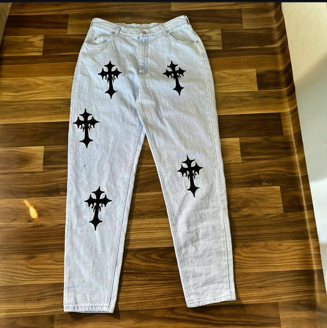 White aesthetic cross denim