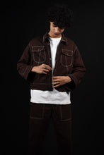 Load image into Gallery viewer, Brown Fleece Cotton Contrast Stich Co ords

