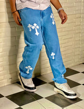 Load image into Gallery viewer, Aesthetic Sky Blue Straight Fit Baggy Jeans For Men
