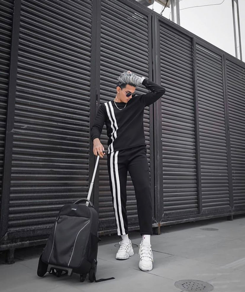 Basic Black Tracksuit with White Stripped