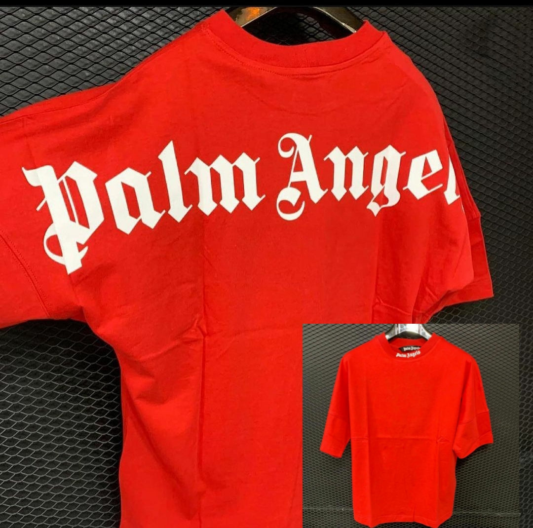 Palm Angels Oversized Red and White T-Shirt - T-Shirts from