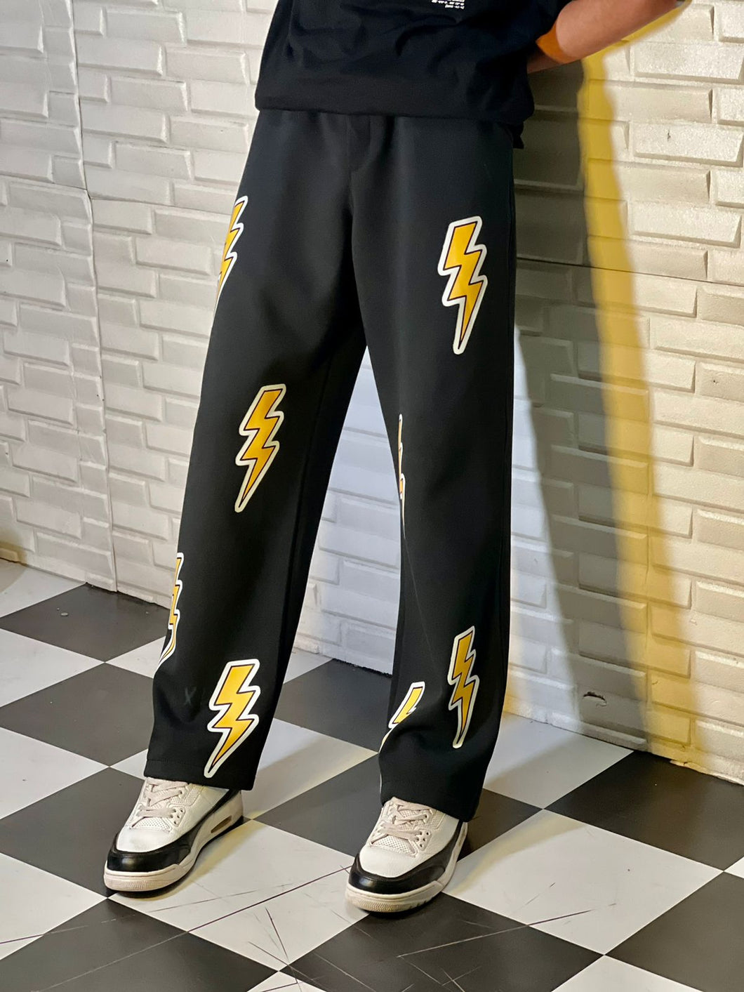 Thunderbolt Black Cotton Straight Pant