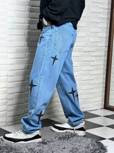 Load image into Gallery viewer, Cross Puff Printed Sky Blue Denim Jeans
